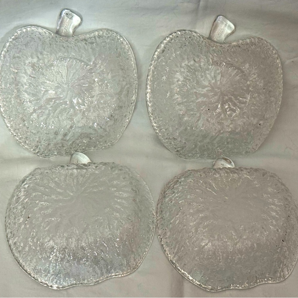 Vintage Apple Shape Textured Clear Glass Salad/Fruit/Dessert/Trinket Bowls (4)